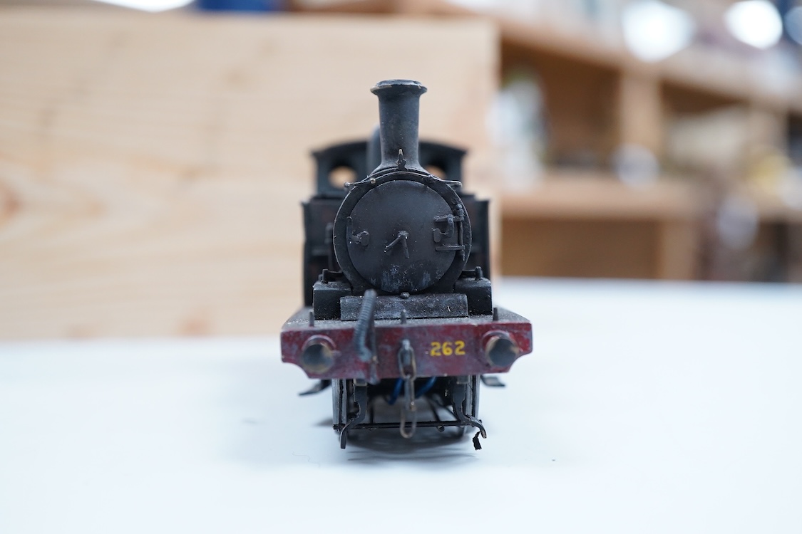 An EM gauge scratch built model railway locomotive by John Worsley, a Southern Railway Adams G6 0-6-0T, 262, a highly detailed model with opening smoke box door showing the details of the blast pipe and boiler tube ends,